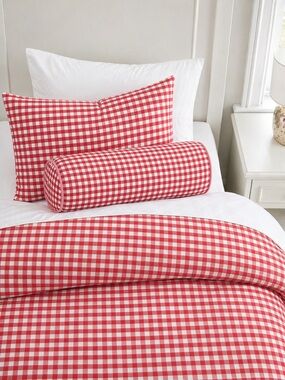 NWT Pottery Barn Kids Red White Gingham Bolster Roll Pillow 6½” x 16” Cottage